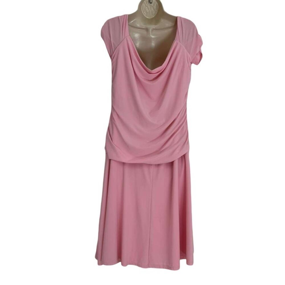 Candela Womens Pink Jersey Knit Scoop Neck Midi Stretch Dress Cap Sleeve sz 16 - Picture 9 of 13